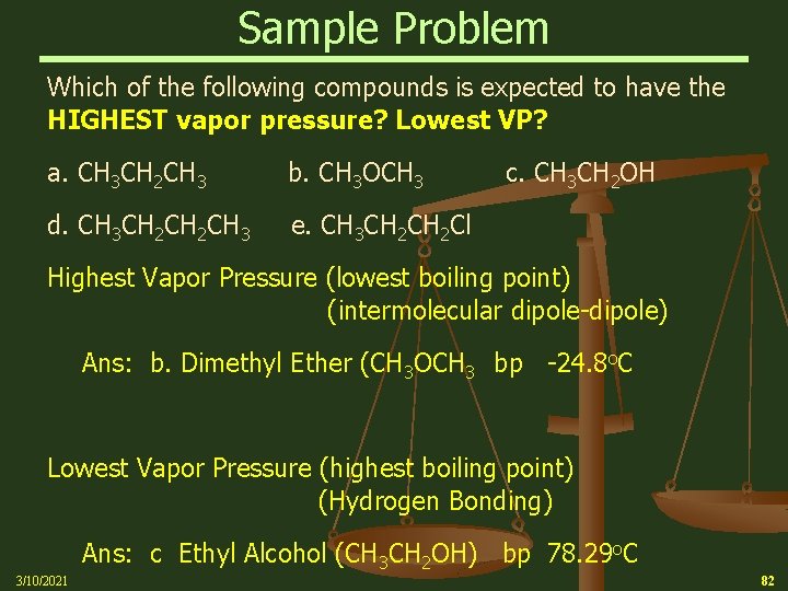 Sample Problem Which of the following compounds is expected to have the HIGHEST vapor