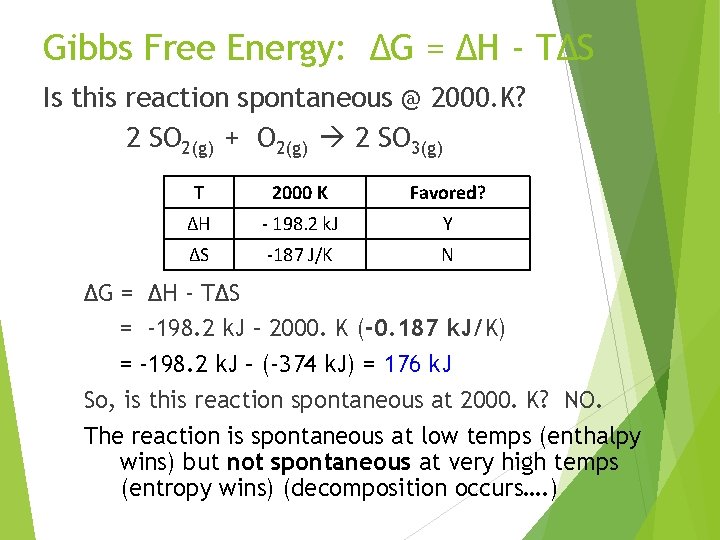 Gibbs Free Energy: ∆G = ∆H - T∆S Is this reaction spontaneous @ 2000.