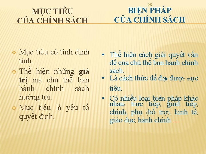 v v v 25 MỤC TIÊU CỦA CHÍNH SÁCH BIỆN PHÁP CỦA CHÍNH SÁCH