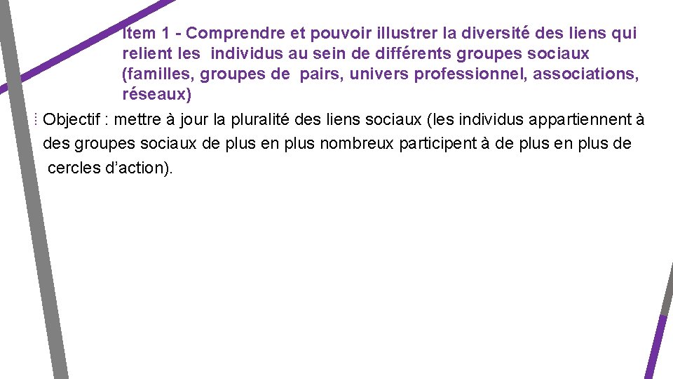 Item 1 - Comprendre et pouvoir illustrer la diversité des liens qui relient les