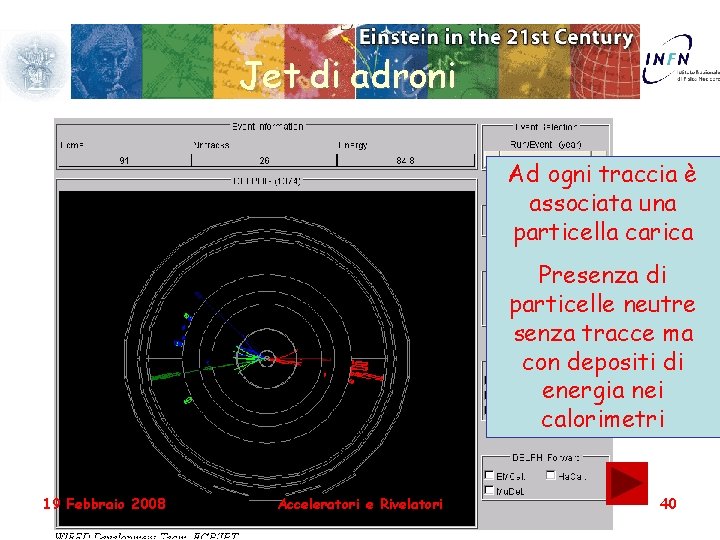 Jet di adroni Ad ogni traccia è associata una particella carica Presenza di particelle