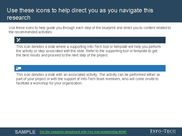 Use these icons to help direct you as you navigate this research Use these