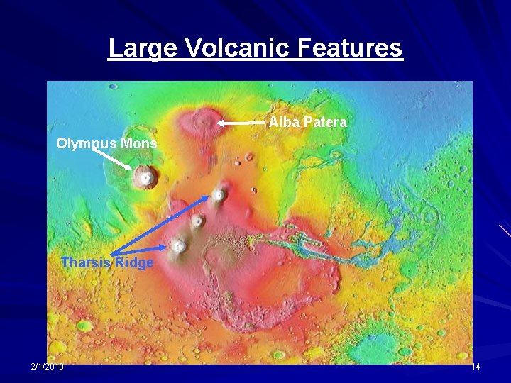 Large Volcanic Features Alba Patera Olympus Mons Tharsis Ridge 2/1/2010 14 