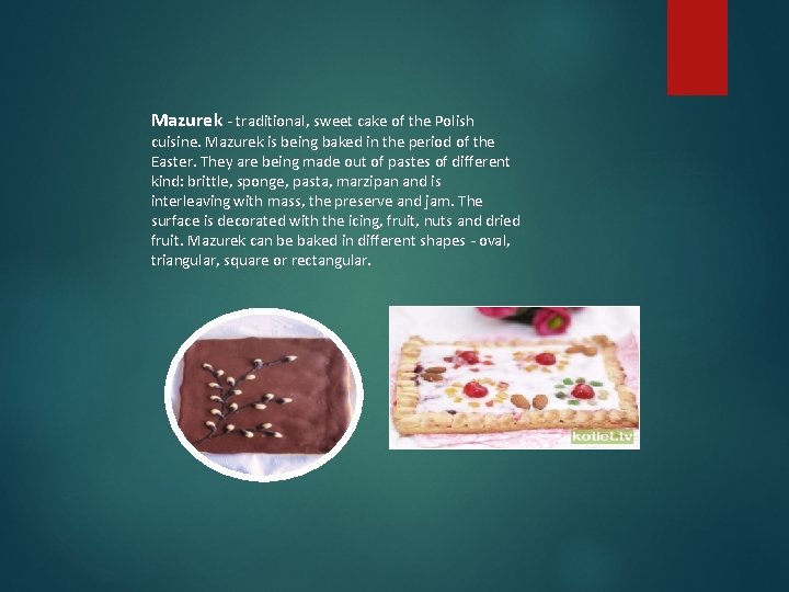 Mazurek - traditional, sweet cake of the Polish cuisine. Mazurek is being baked in