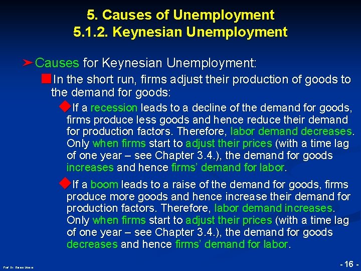 5. Causes of Unemployment 5. 1. 2. Keynesian Unemployment ➤Causes for Keynesian Unemployment: ■In