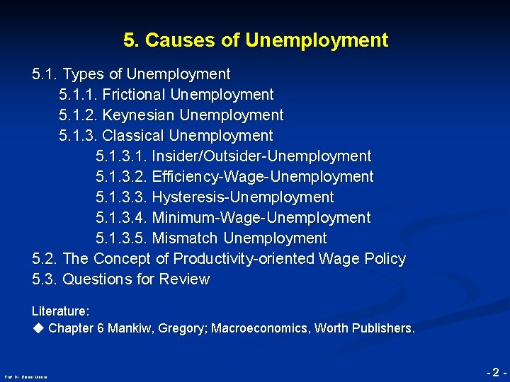 5. Causes of Unemployment © RAINER MAURER, Pforzheim 5. 1. Types of Unemployment 5.