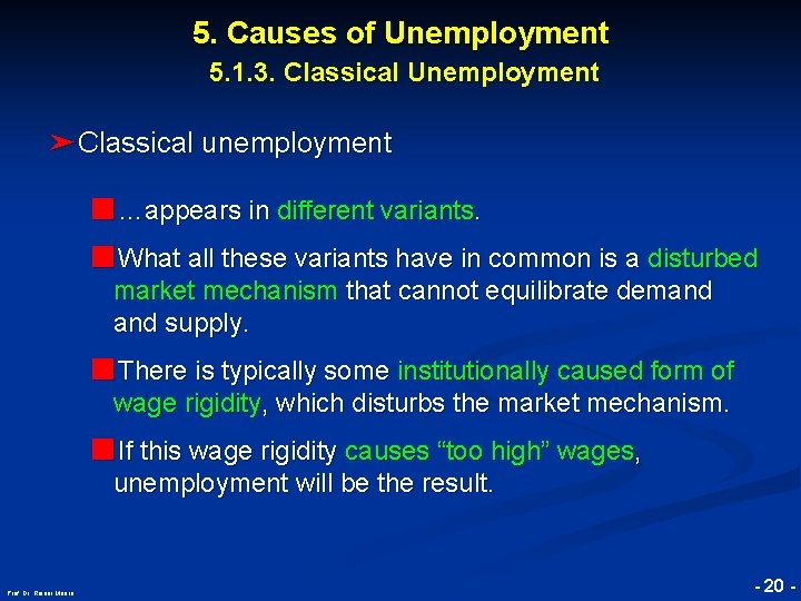 5. Causes of Unemployment 5. 1. 3. Classical Unemployment ➤Classical unemployment ■…appears in different