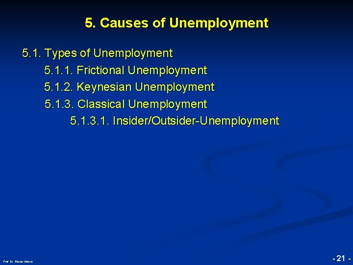 5. Causes of Unemployment © RAINER MAURER, Pforzheim 5. 1. Types of Unemployment 5.