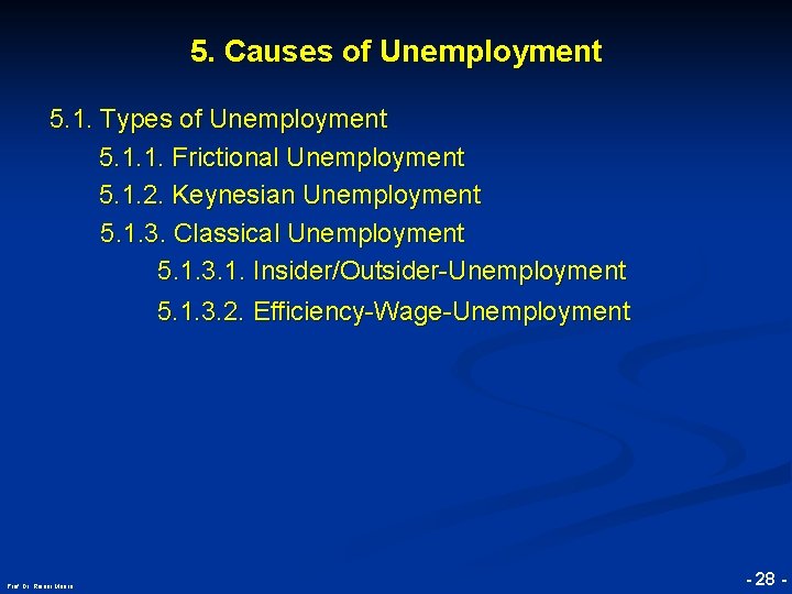 5. Causes of Unemployment © RAINER MAURER, Pforzheim 5. 1. Types of Unemployment 5.