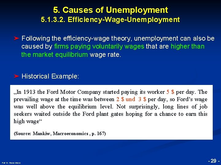 5. Causes of Unemployment 5. 1. 3. 2. Efficiency-Wage-Unemployment ➤ Following the efficiency-wage theory,