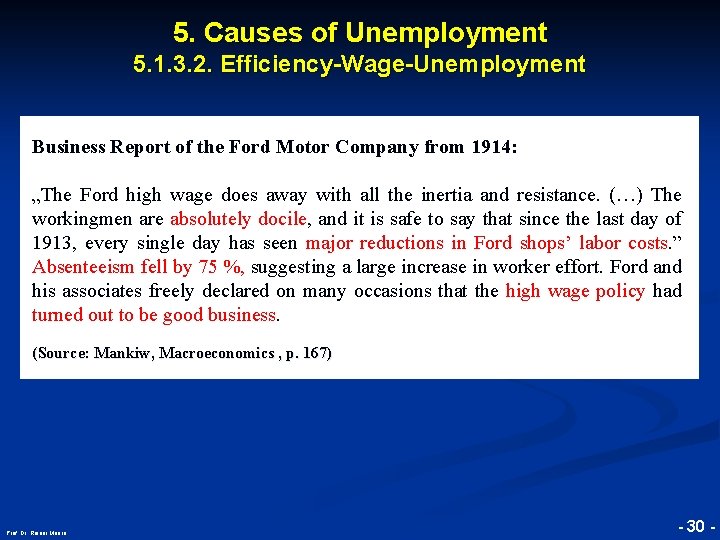 5. Causes of Unemployment 5. 1. 3. 2. Efficiency-Wage-Unemployment Business Report of the Ford