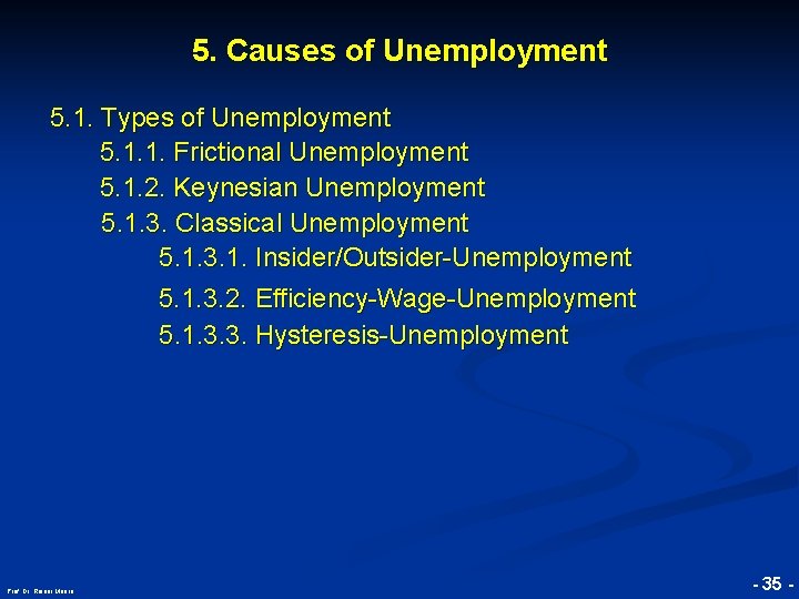 5. Causes of Unemployment © RAINER MAURER, Pforzheim 5. 1. Types of Unemployment 5.