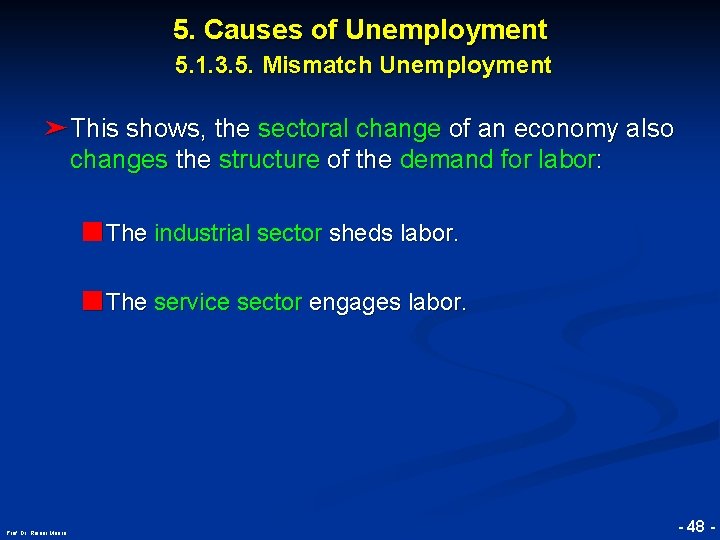 5. Causes of Unemployment 5. 1. 3. 5. Mismatch Unemployment ➤This shows, the sectoral