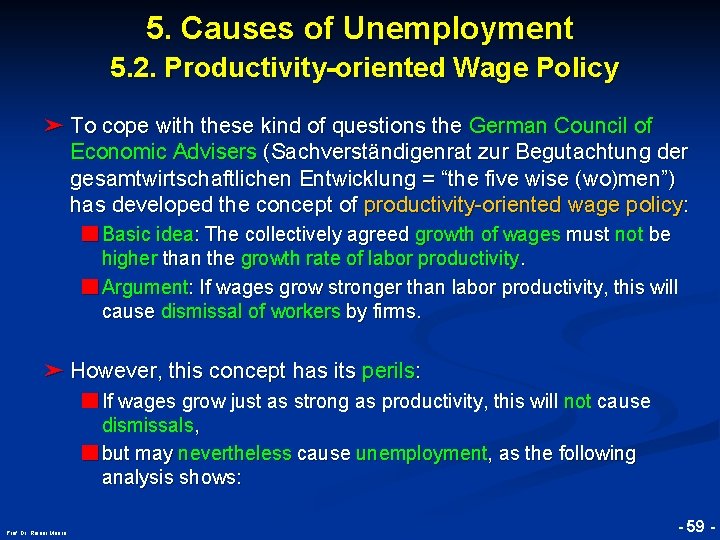 5. Causes of Unemployment 5. 2. Productivity-oriented Wage Policy ➤ To cope with these