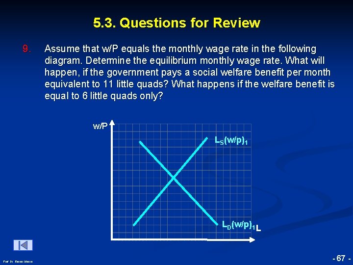 5. 3. Questions for Review 9. Assume that w/P equals the monthly wage rate