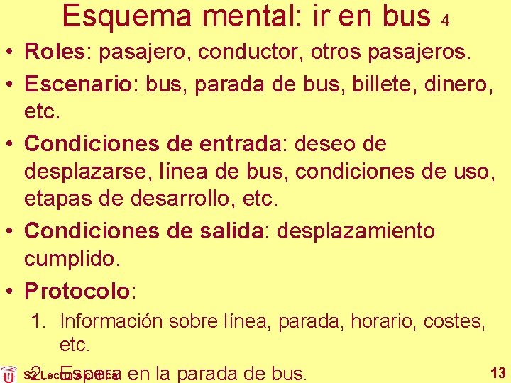 Esquema mental: ir en bus 4 • Roles: pasajero, conductor, otros pasajeros. • Escenario: