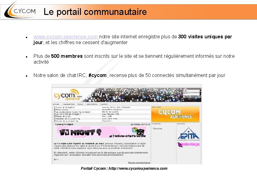 Le portail communautaire www. cycom-xperience. com notre site internet enregistre plus de 300 visites