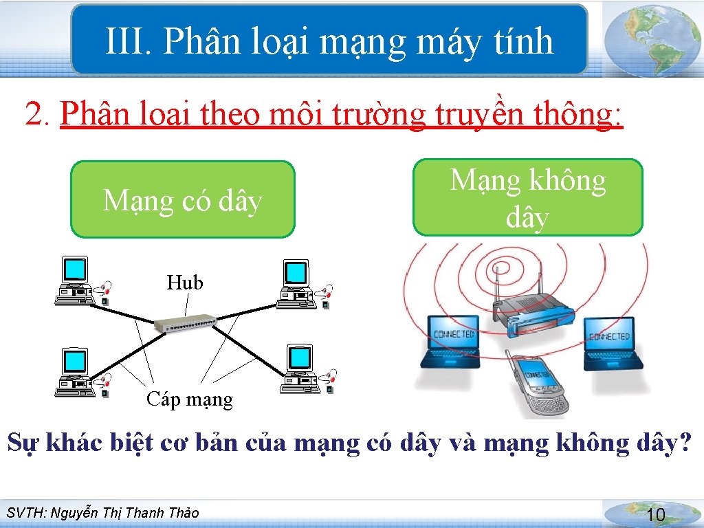 III. Phân loại mạng máy tính 2. Phân loại theo môi trường truyền thông: