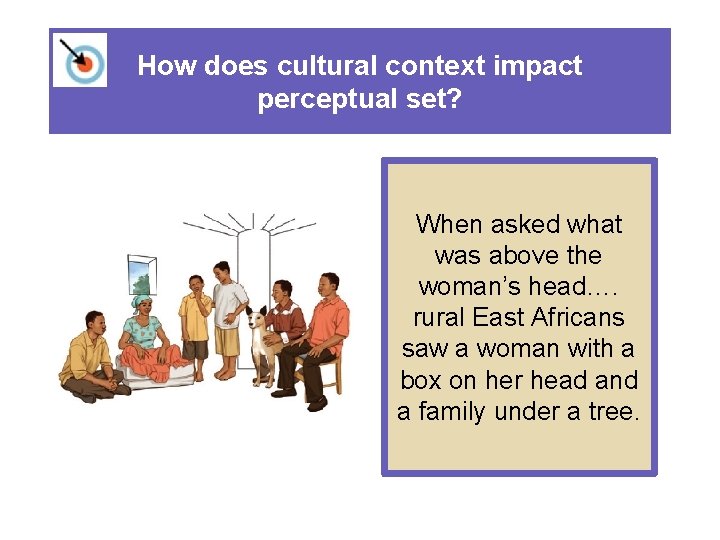 How does cultural context impact perceptual set? When asked what was above the woman’s
