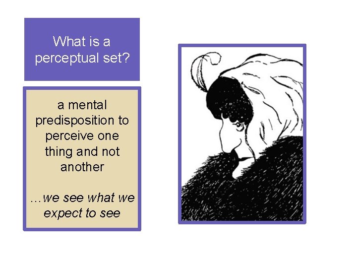 What is a perceptual set? a mental predisposition to perceive one thing and not