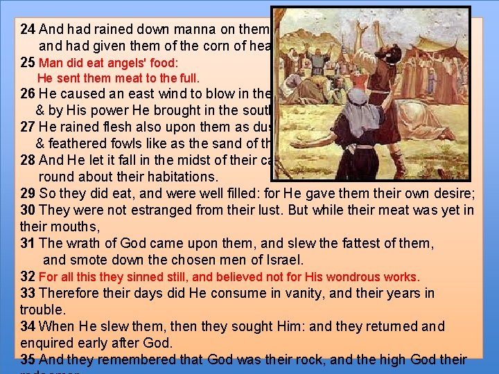 24 And had rained down manna on them to eat, and had given them