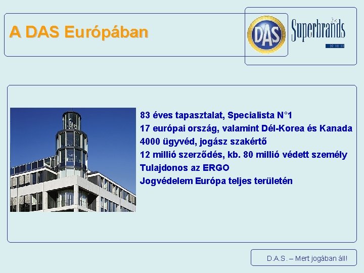 A DAS Európában 83 éves tapasztalat, Specialista N° 1 17 európai ország, valamint Dél-Korea