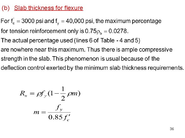 (b) Slab thickness for flexure 36 