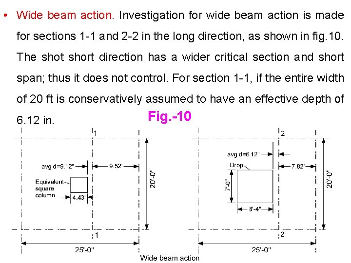  • Wide beam action. Investigation for wide beam action is made for sections