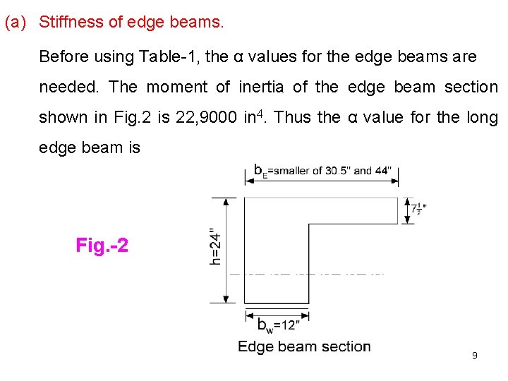 (a) Stiffness of edge beams. Before using Table-1, the α values for the edge