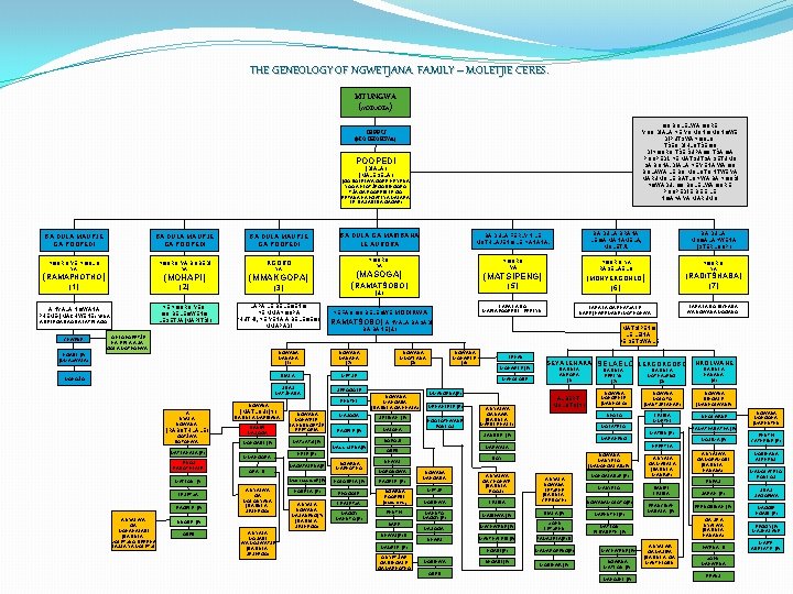 THE GENEOLOGY OF NGWETJANA FAMILY – MOLETJIE CERES. MTUNGWA (NDZUDZA) GO BOLELWA GORE YOO
