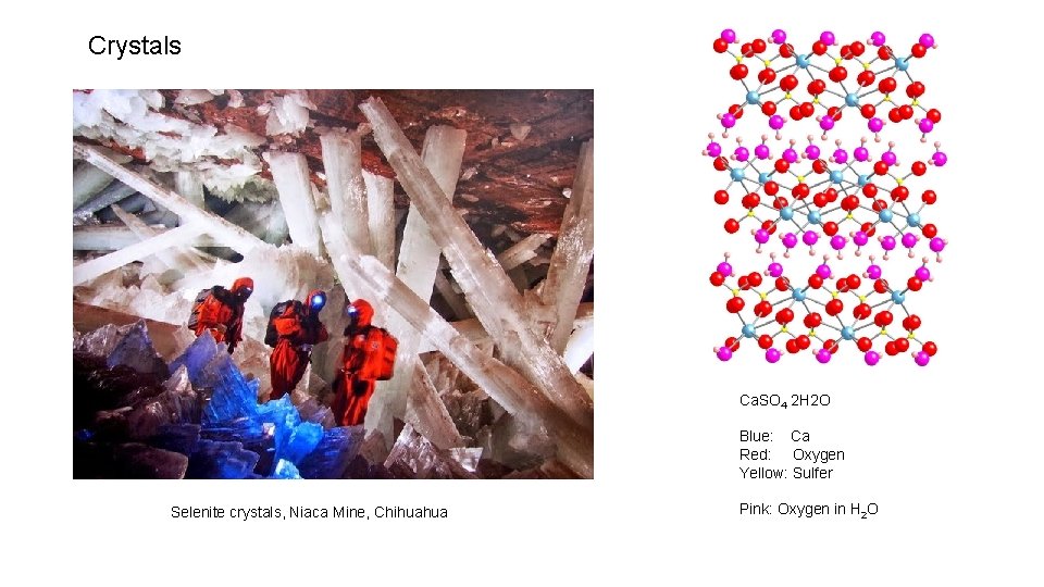 Crystals Ca. SO 4 2 H 2 O Blue: Ca Red: Oxygen Yellow: Sulfer