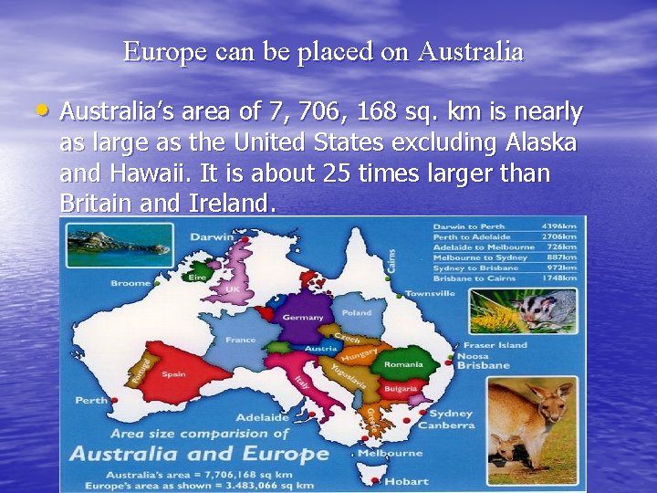 Europe can be placed on Australia • Australia’s area of 7, 706, 168 sq.