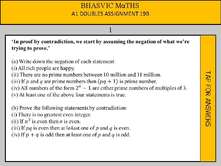 BHASVIC MαTHS A 1 DOUBLES ASSIGNMENT 19 B 1 