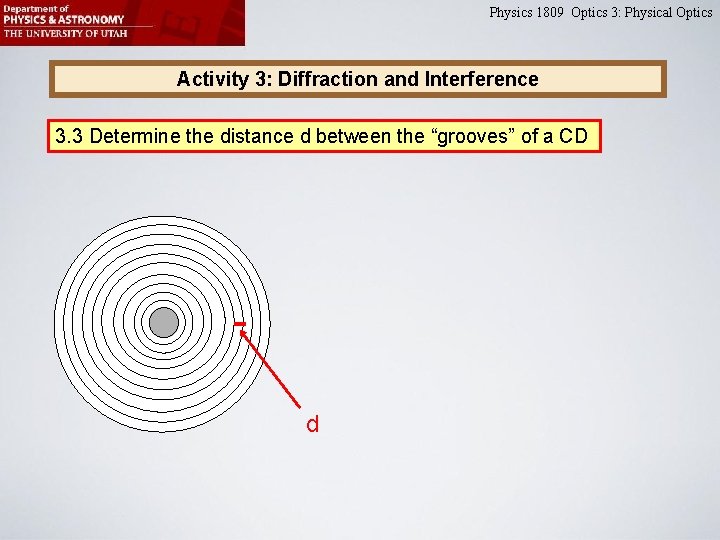 Physics 1809 Optics 3: Physical Optics Activity 3: Diffraction and Interference 3. 3 Determine Physics 1809 Optics 3: Physical Optics Activity 3: Diffraction and Interference 3. 3 Determine