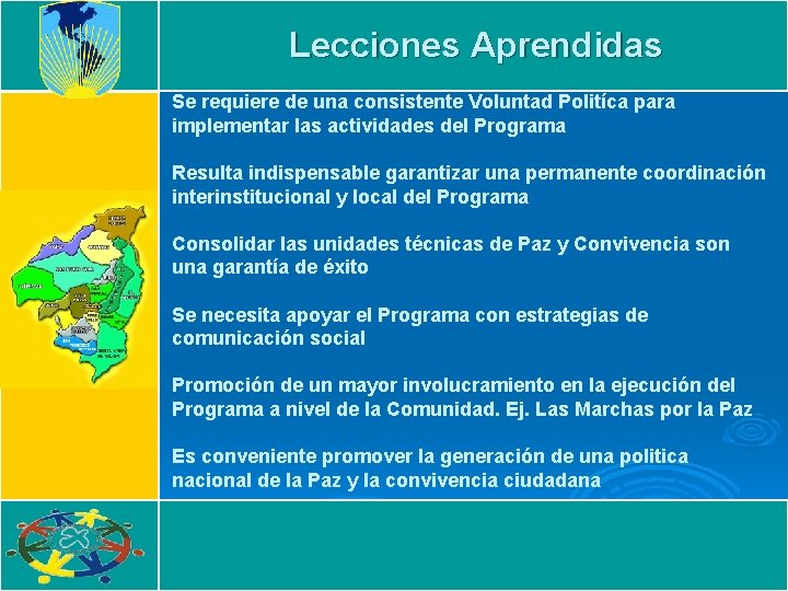 Lecciones Aprendidas Se requiere de una consistente Voluntad Politíca para implementar las actividades del