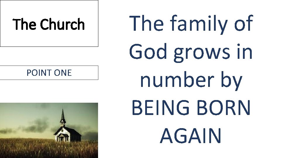 The Church POINT ONE The family of God grows in number by BEING BORN