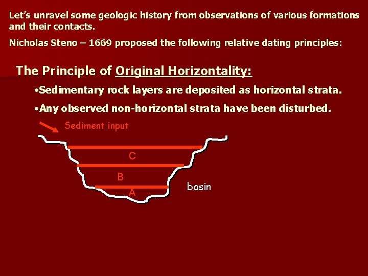 Let’s unravel some geologic history from observations of various formations and their contacts. Nicholas