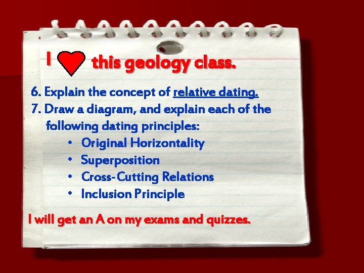 I this geology class. 6. Explain the concept of relative dating. 7. Draw a