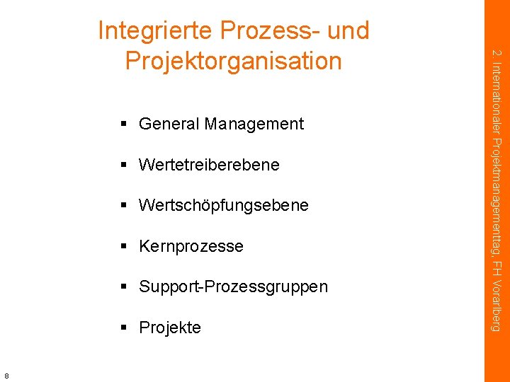 § General Management § Wertetreiberebene § Wertschöpfungsebene § Kernprozesse § Support-Prozessgruppen § Projekte 8
