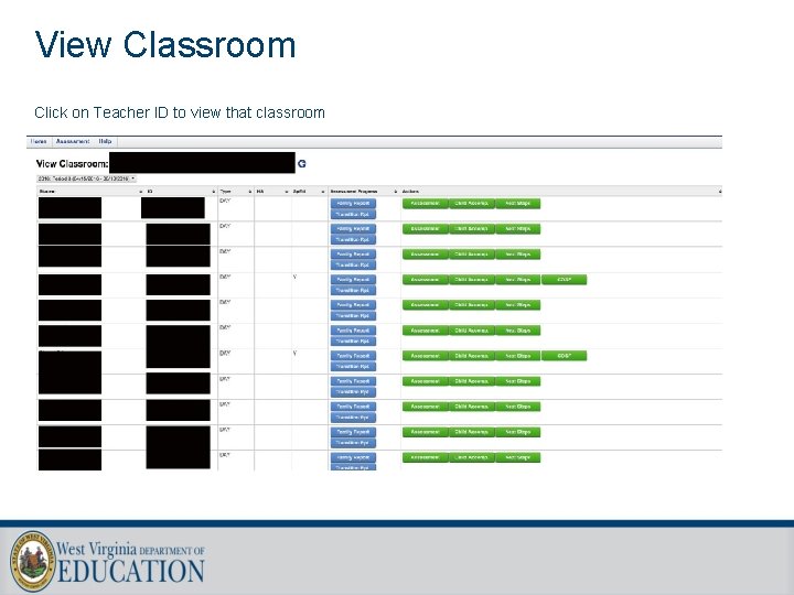 View Classroom Click on Teacher ID to view that classroom 