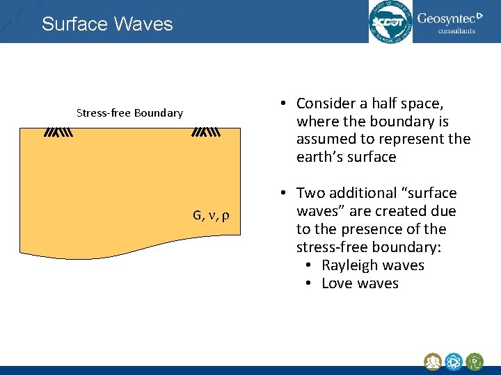 Surface Waves • Consider a half space, where the boundary is assumed to represent Surface Waves • Consider a half space, where the boundary is assumed to represent