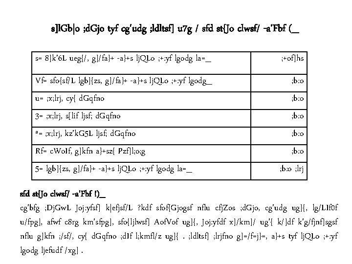 s]l. Gb|o ; d. Gjo tyf cg'udg ; ldltsf] u 7 g / sfd
