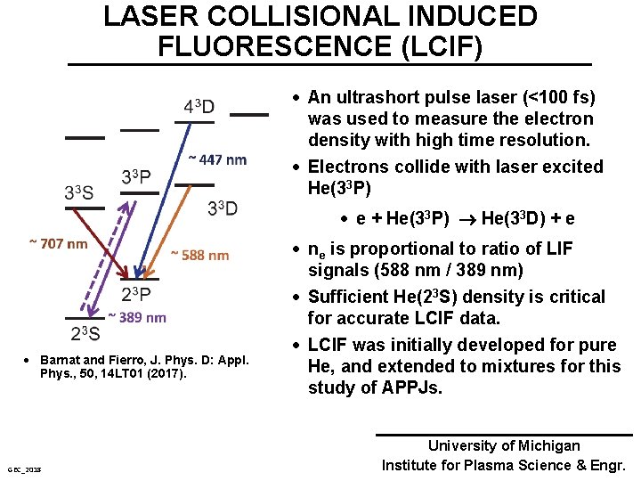 LASER COLLISIONAL INDUCED FLUORESCENCE (LCIF) An ultrashort pulse laser (<100 fs) was used to