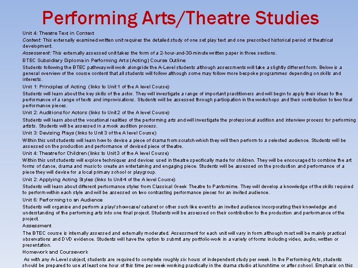 Performing Arts/Theatre Studies Unit 4: Theatre Text in Context Content: This externally examined written