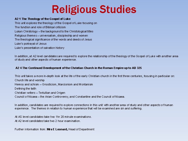 Religious Studies A 2 1 Theology of the Gospel of Luke This unit explores