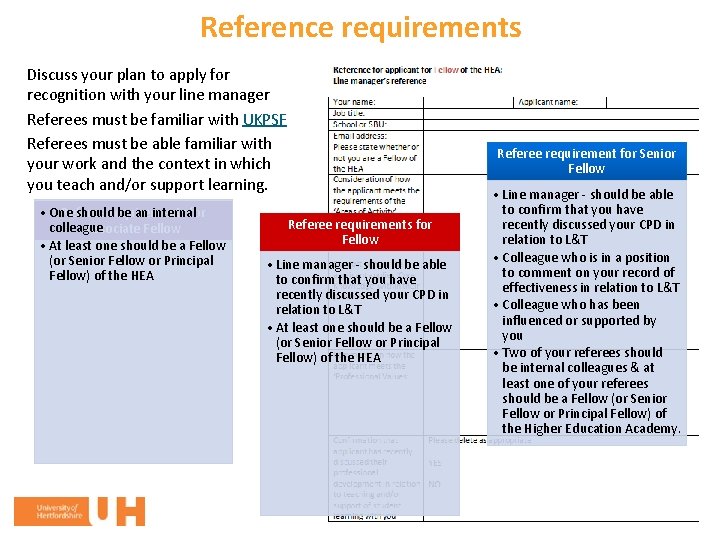 Reference requirements Discuss your plan to apply for recognition with your line manager Referees