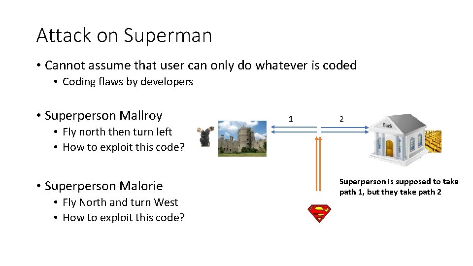 Attack on Superman • Cannot assume that user can only do whatever is coded Attack on Superman • Cannot assume that user can only do whatever is coded