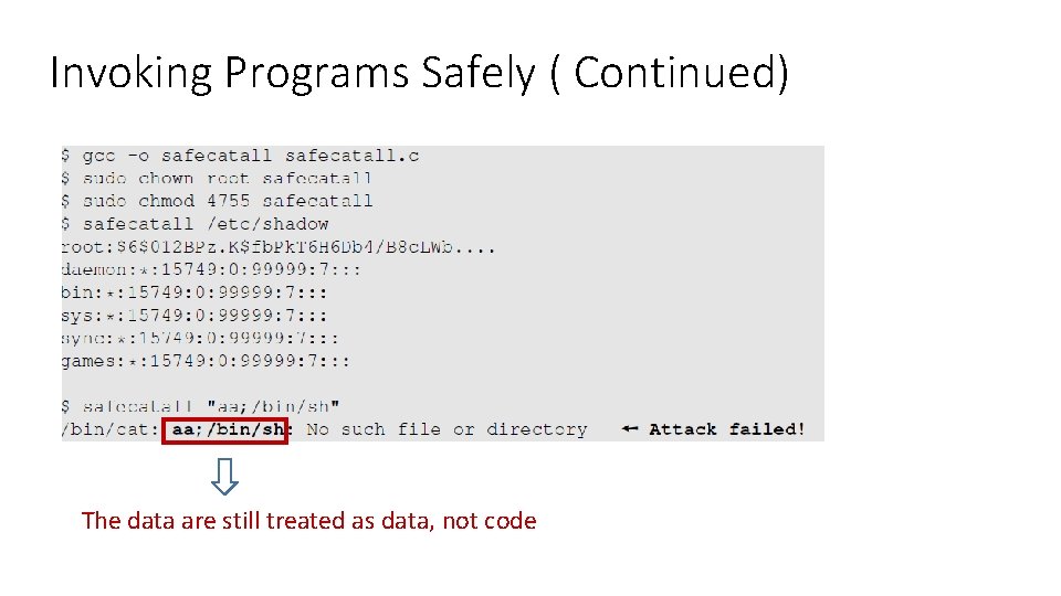 Invoking Programs Safely ( Continued) The data are still treated as data, not code Invoking Programs Safely ( Continued) The data are still treated as data, not code