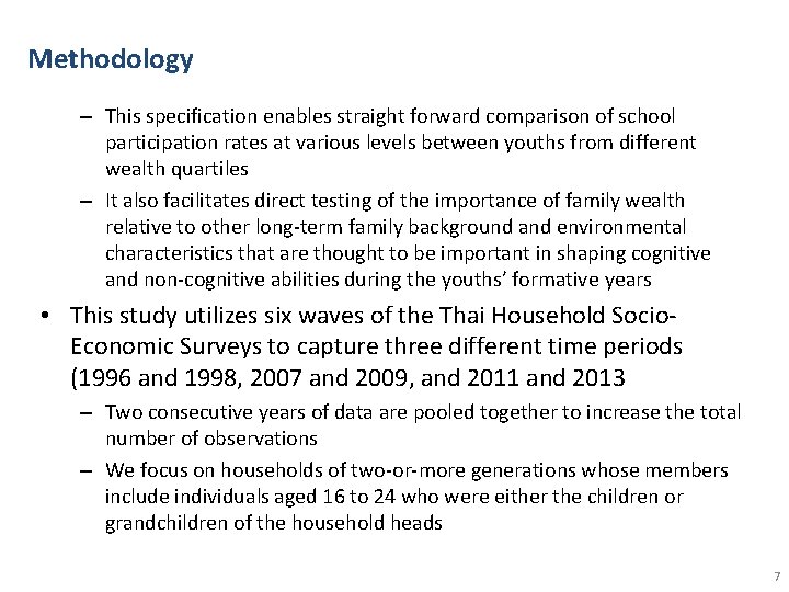 Methodology – This specification enables straight forward comparison of school participation rates at various Methodology – This specification enables straight forward comparison of school participation rates at various