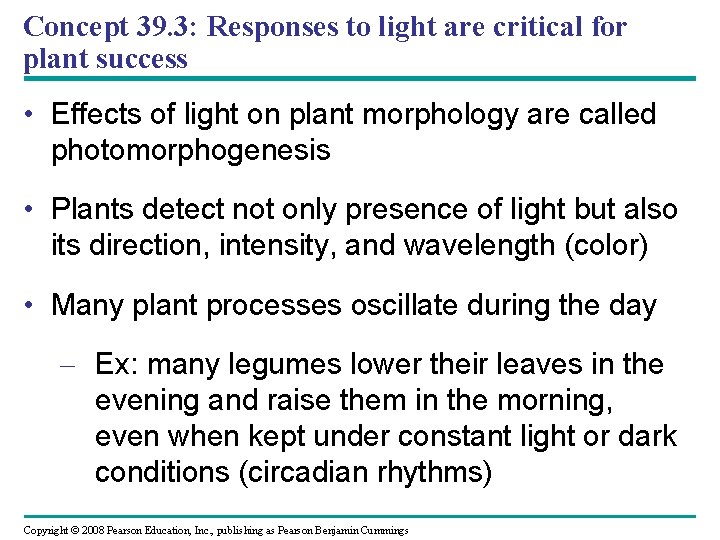Concept 39. 3: Responses to light are critical for plant success • Effects of